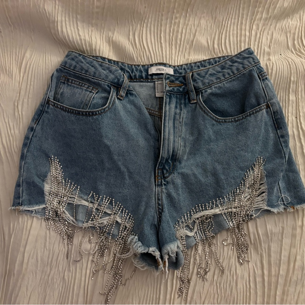 Forever 21 Women’s Glitter Tassel Jean Shorts